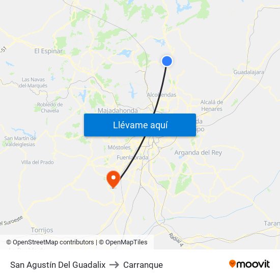 San Agustín Del Guadalix to Carranque map