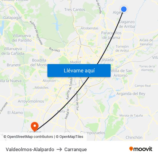Valdeolmos-Alalpardo to Carranque map