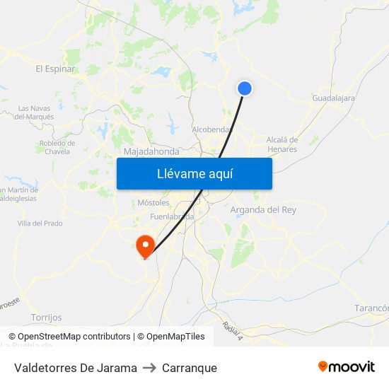 Valdetorres De Jarama to Carranque map