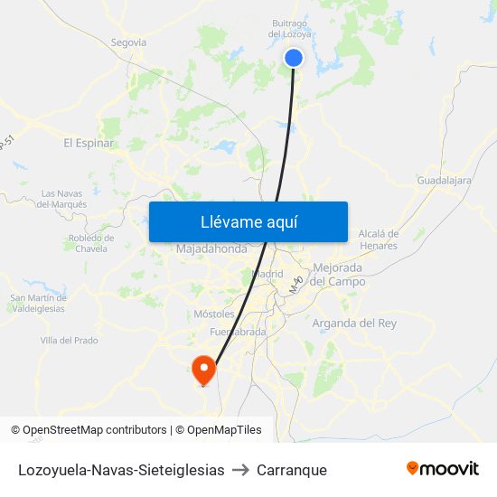 Lozoyuela-Navas-Sieteiglesias to Carranque map