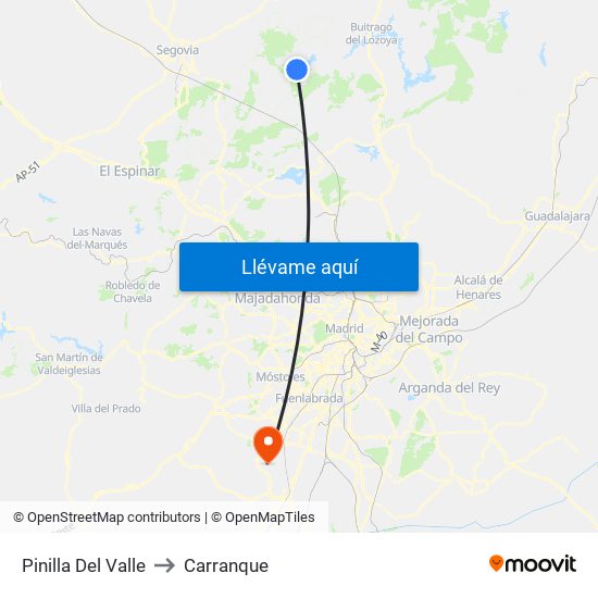 Pinilla Del Valle to Carranque map