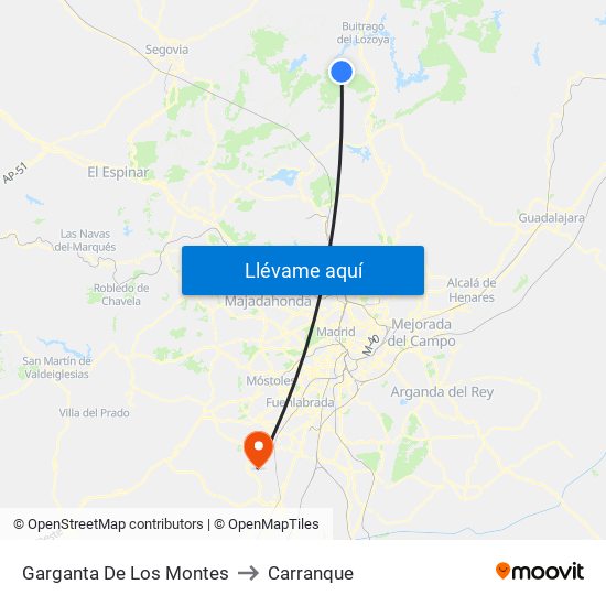 Garganta De Los Montes to Carranque map