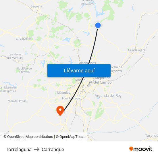 Torrelaguna to Carranque map