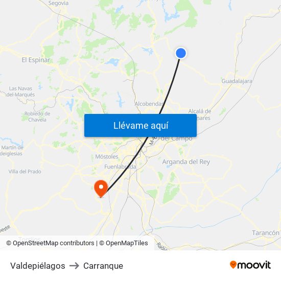 Valdepiélagos to Carranque map