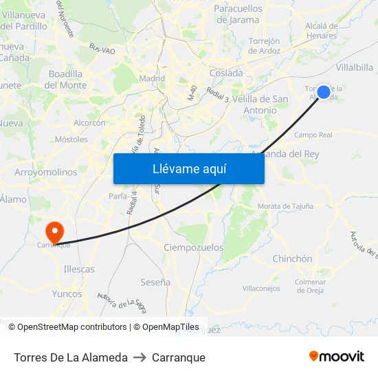 Torres De La Alameda to Carranque map