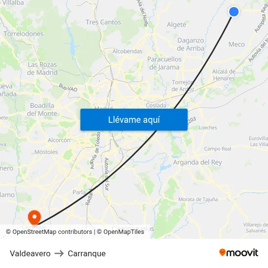 Valdeavero to Carranque map