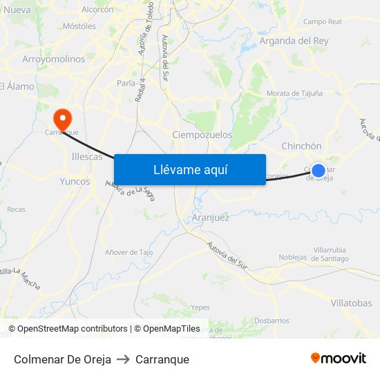 Colmenar De Oreja to Carranque map