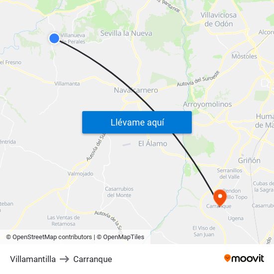 Villamantilla to Carranque map