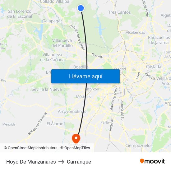 Hoyo De Manzanares to Carranque map
