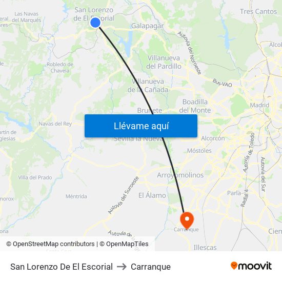 San Lorenzo De El Escorial to Carranque map