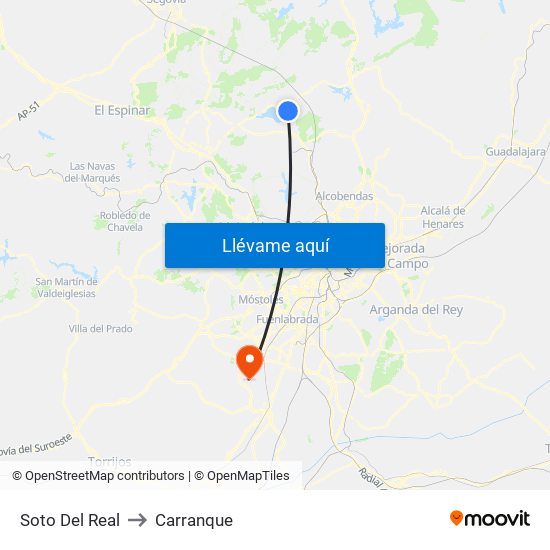 Soto Del Real to Carranque map
