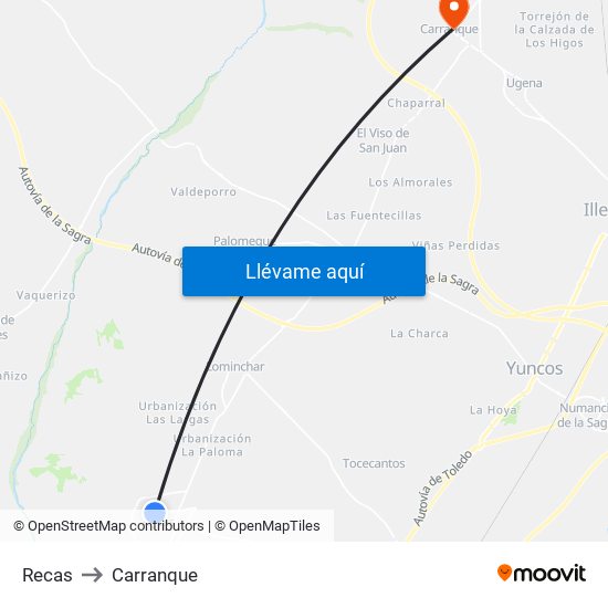 Recas to Carranque map