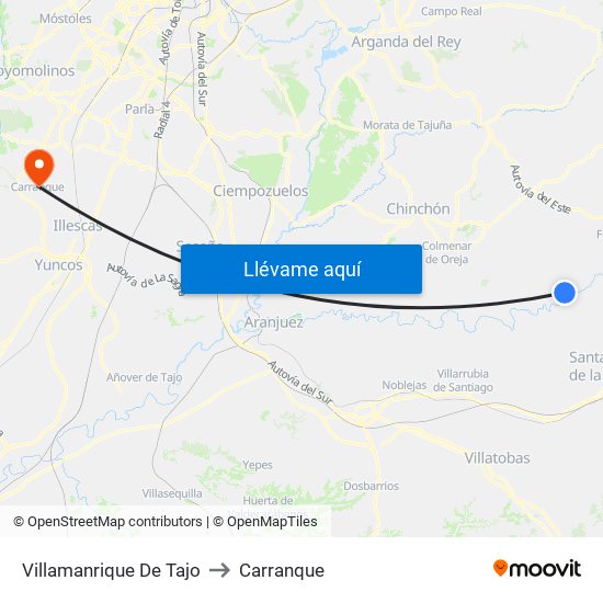 Villamanrique De Tajo to Carranque map
