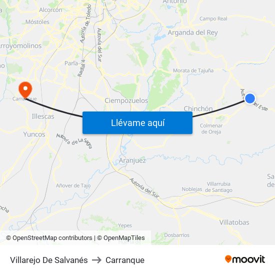 Villarejo De Salvanés to Carranque map