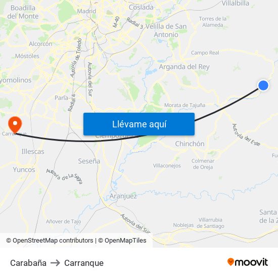 Carabaña to Carranque map