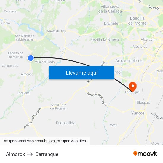 Almorox to Carranque map