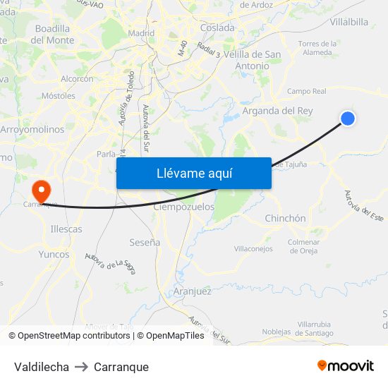 Valdilecha to Carranque map