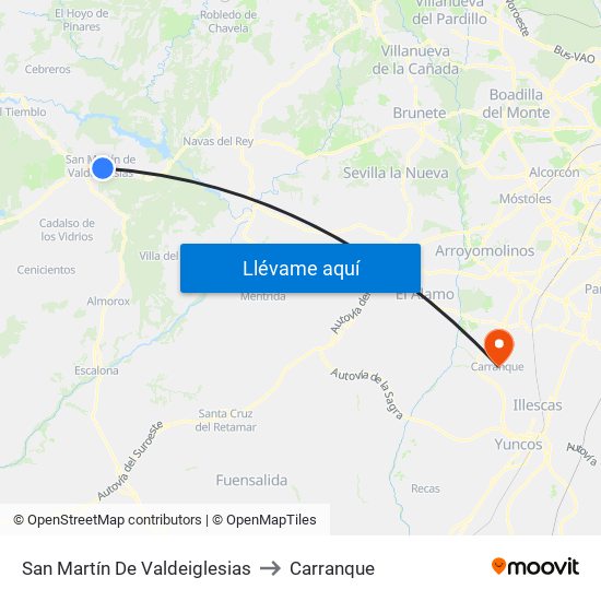 San Martín De Valdeiglesias to Carranque map