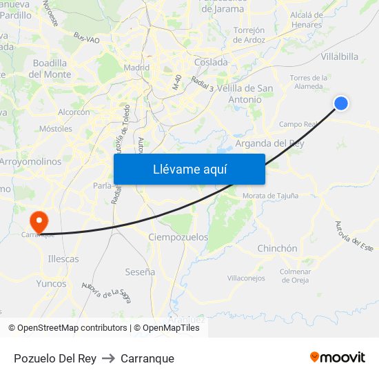 Pozuelo Del Rey to Carranque map