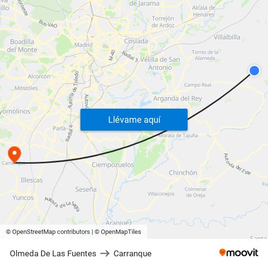 Olmeda De Las Fuentes to Carranque map
