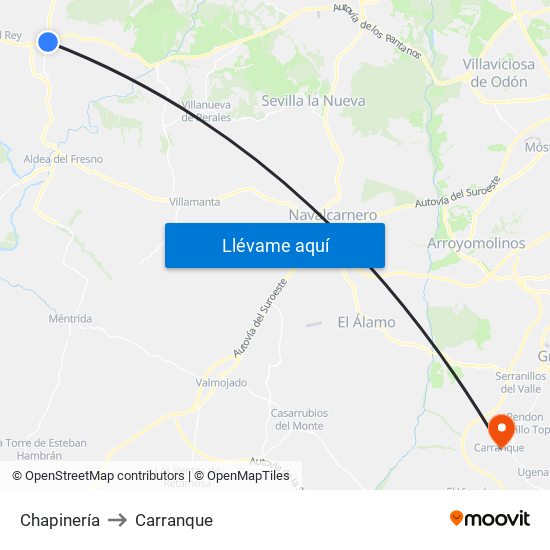 Chapinería to Carranque map