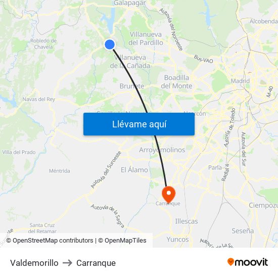 Valdemorillo to Carranque map