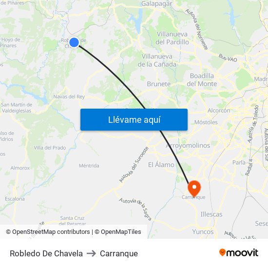 Robledo De Chavela to Carranque map