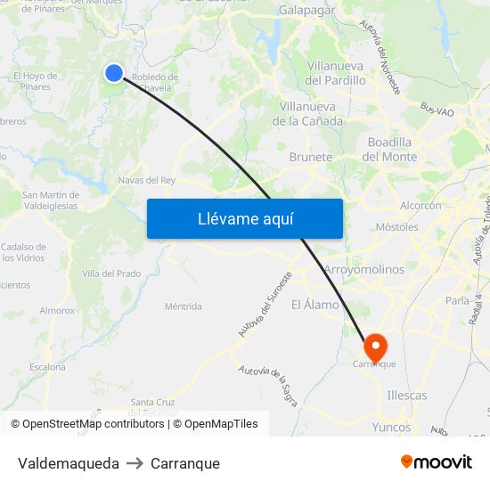 Valdemaqueda to Carranque map