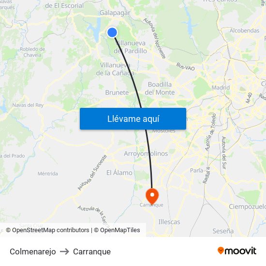 Colmenarejo to Carranque map