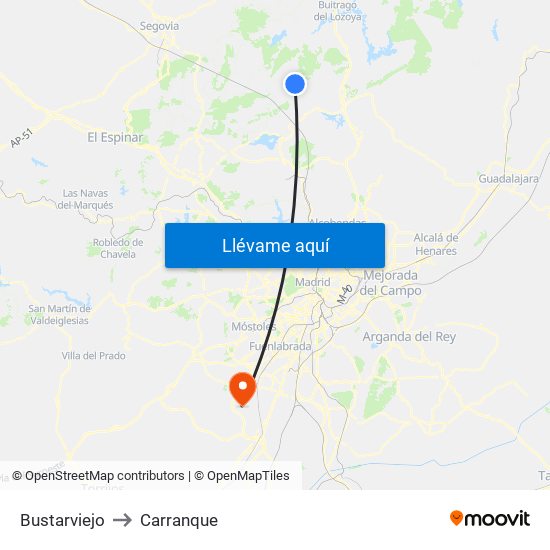 Bustarviejo to Carranque map