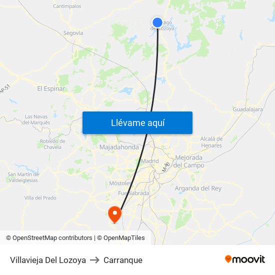 Villavieja Del Lozoya to Carranque map
