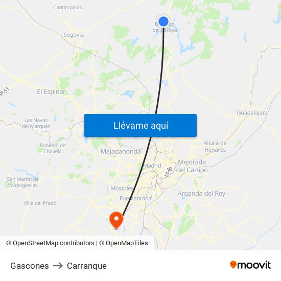 Gascones to Carranque map