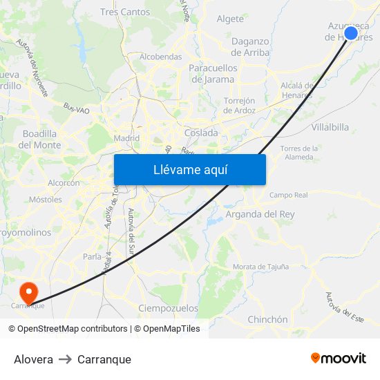 Alovera to Carranque map