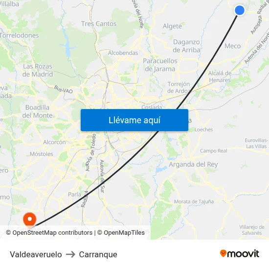 Valdeaveruelo to Carranque map