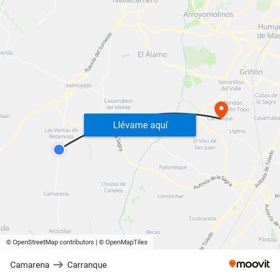 Camarena to Carranque map
