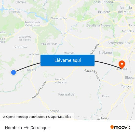 Nombela to Carranque map