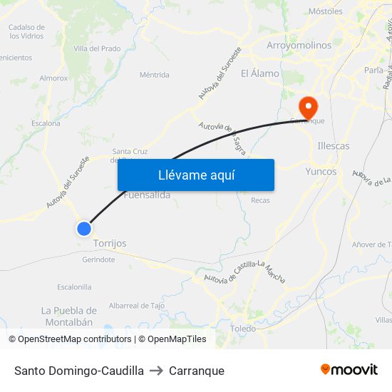Santo Domingo-Caudilla to Carranque map