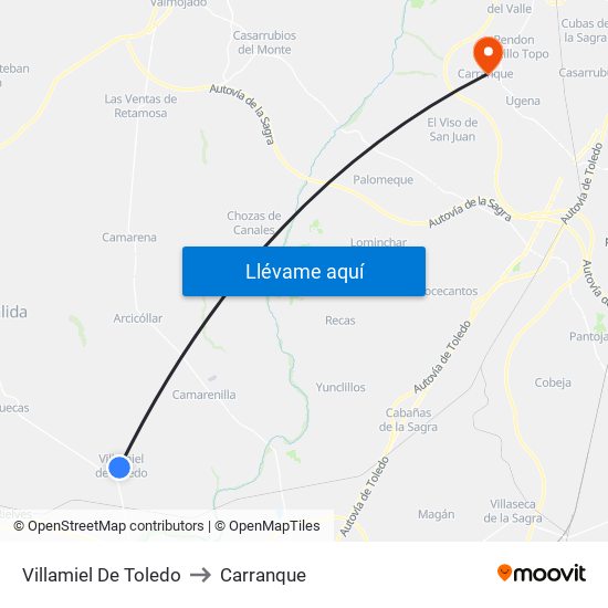 Villamiel De Toledo to Carranque map