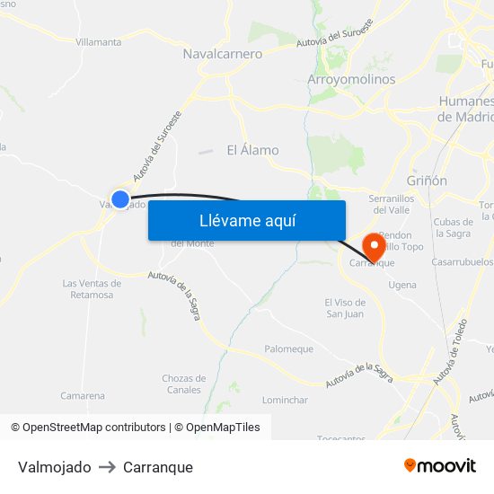 Valmojado to Carranque map