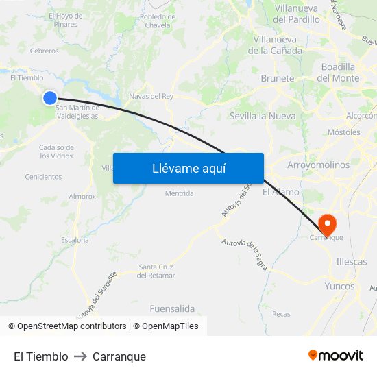 El Tiemblo to Carranque map