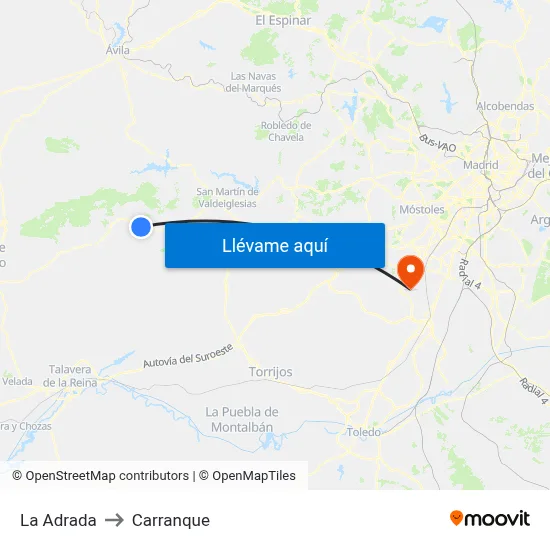 La Adrada to Carranque map