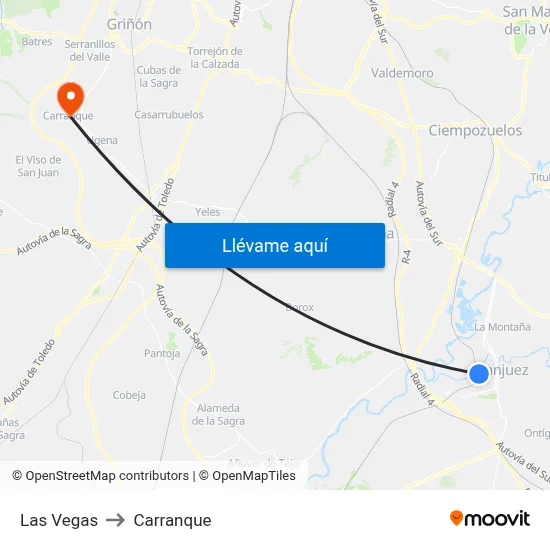 Las Vegas to Carranque map