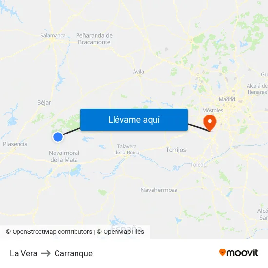 La Vera to Carranque map