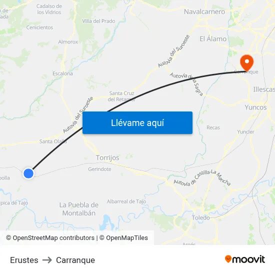 Erustes to Carranque map