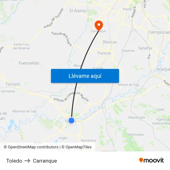 Toledo to Carranque map