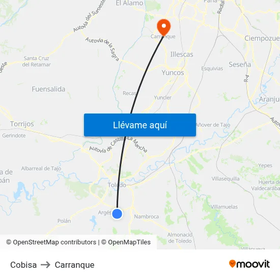 Cobisa to Carranque map