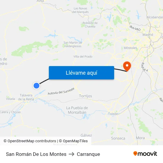 San Román De Los Montes to Carranque map