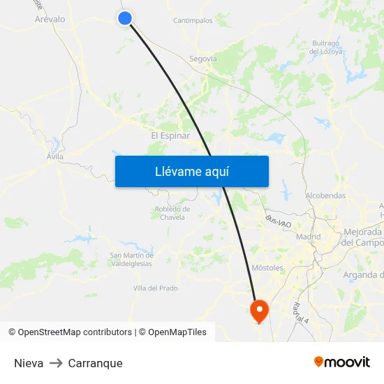 Nieva to Carranque map