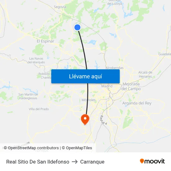 Real Sitio De San Ildefonso to Carranque map