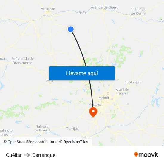 Cuéllar to Carranque map